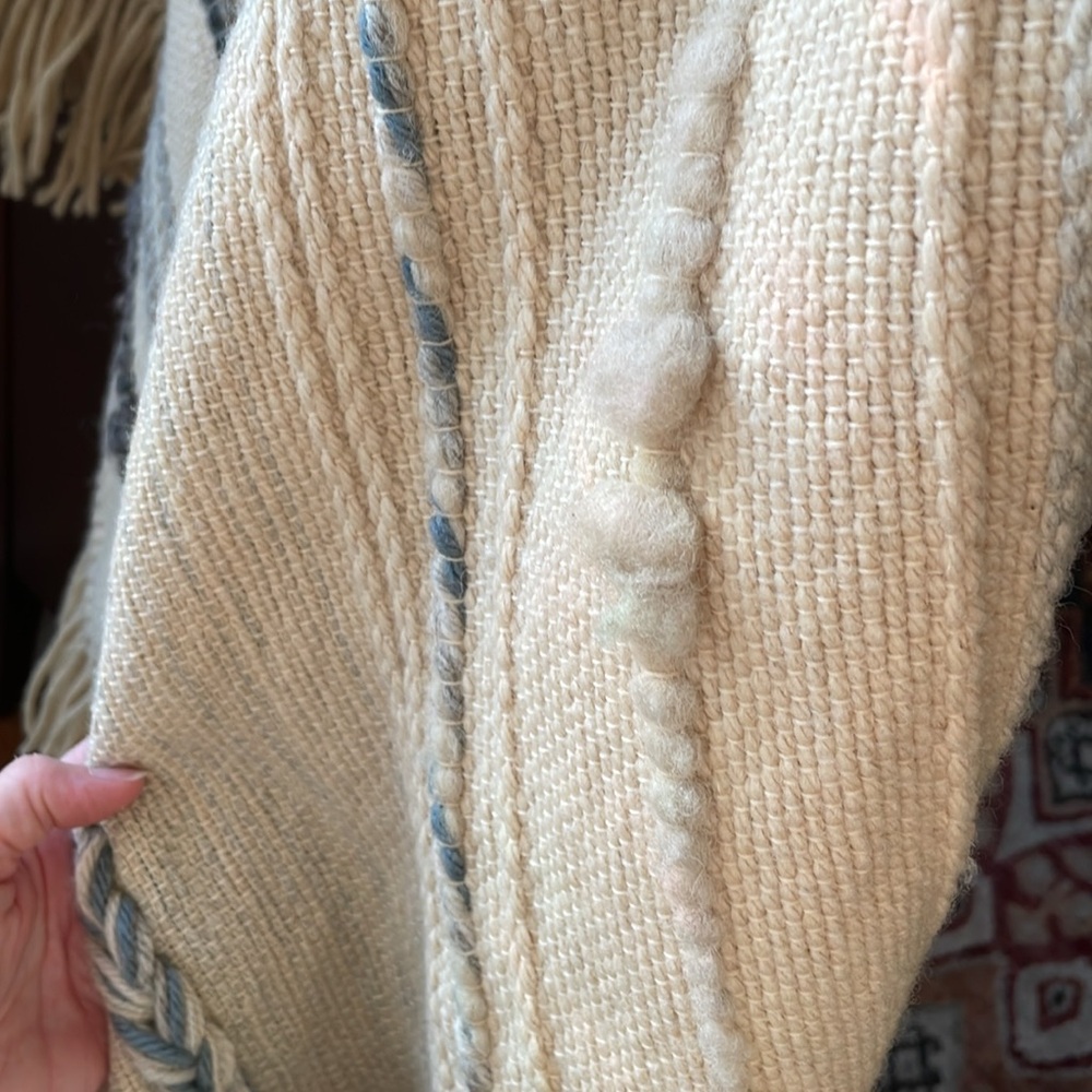 Fringed Heavy Knit Wool Poncho - Picture 6 of 6